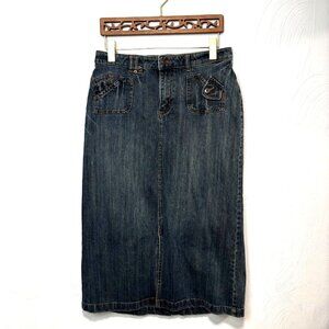 90s Denim Maxi Skirt Blue Jean Front Slit Riders Copper Collection Women 16x31.5